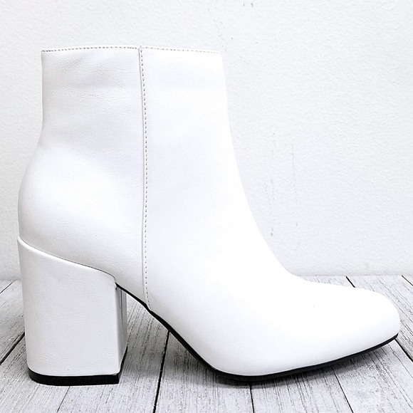 New White Chunky Heel Short Ankle Boots Booties - Picture 3 of 4